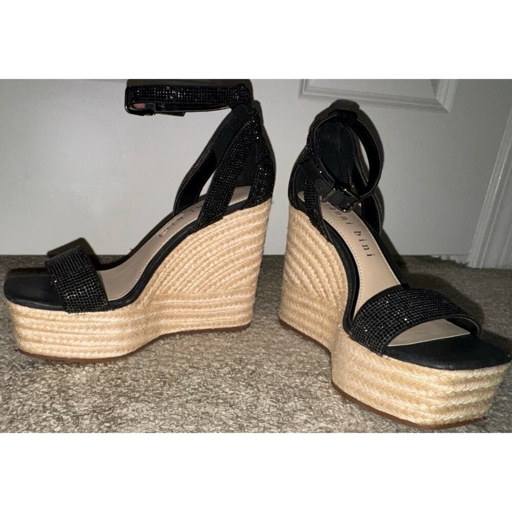 Gianni Bini Black Rhinestone Wedge Sandals Womens 7M Espadrille Platform NEW - Picture 7 of 12